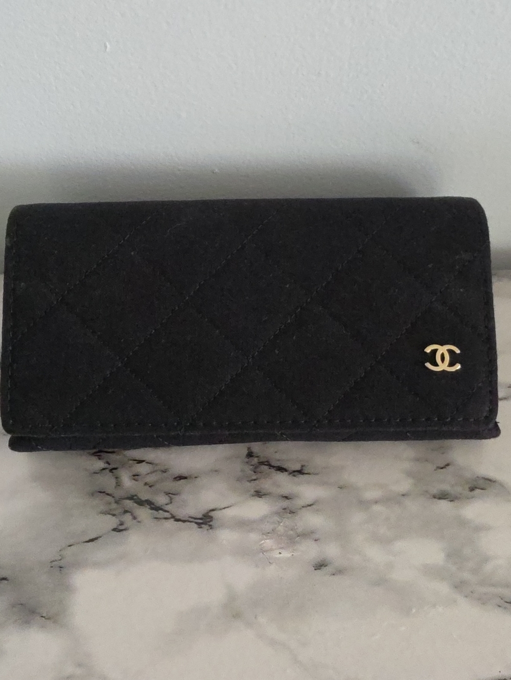 CHANEL Black Quilted Suede Sunglasses Case with Gold CC Logo